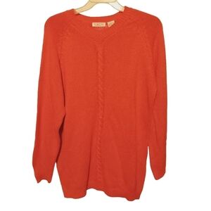 Women's Large Silk Chunky V Neck Cable Knit Fisherman Sweater